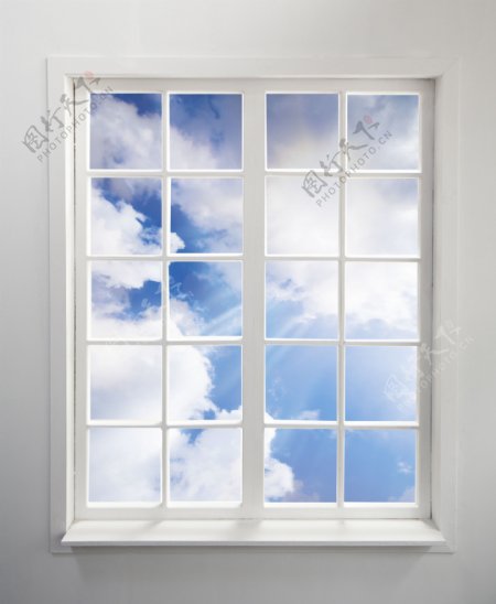 窗户外的蓝天白云图片