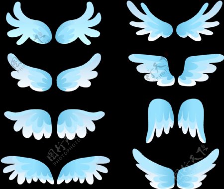 蓝色扁平翅膀免抠png透明图层素材