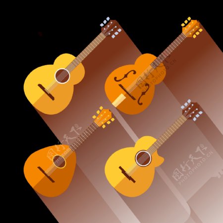 扁平风格黄色吉他插图免抠png透明素材