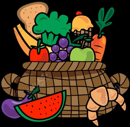 手绘篮子水果蔬菜插图免抠png透明素材