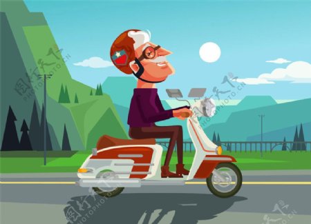 骑摩托车的男人漫画图片