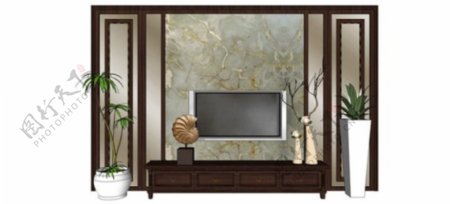中式背景电视背景墙skp模型