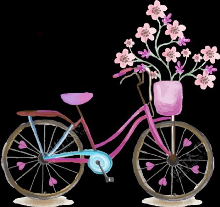 浪漫温馨自行车插画免抠png透明图层素材