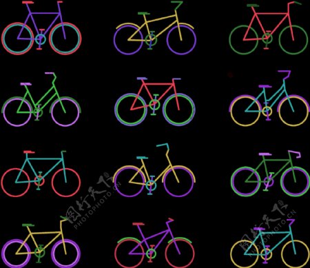 各种彩色自行车插画免抠png透明图层素材