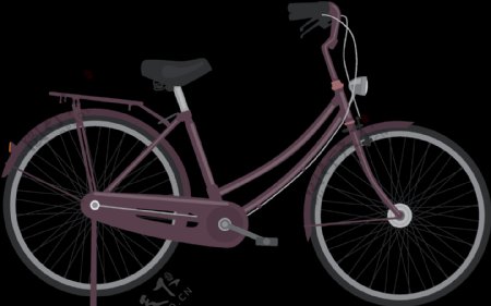 手绘紫色自行车插画免抠png透明图层素材