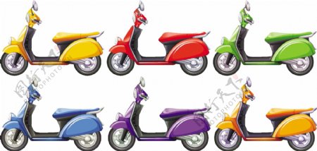 六种不同颜色的电动车摩托车插图