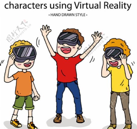 卡通戴VR虚拟现实眼镜快乐孩子