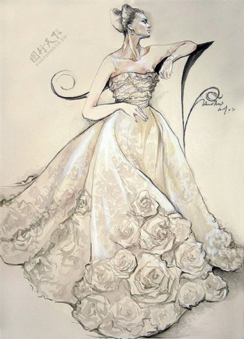 花朵婚纱长裙设计图