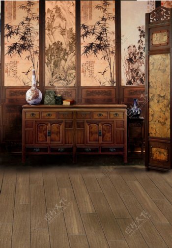 中国古典家具陈设影楼摄影背景图片