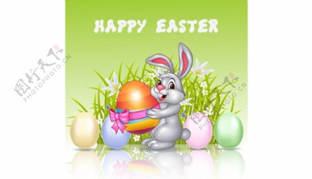 可爱兔子和复活节彩蛋矢量图