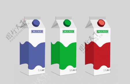 不同色彩牛奶纸盒面膜图标矢量