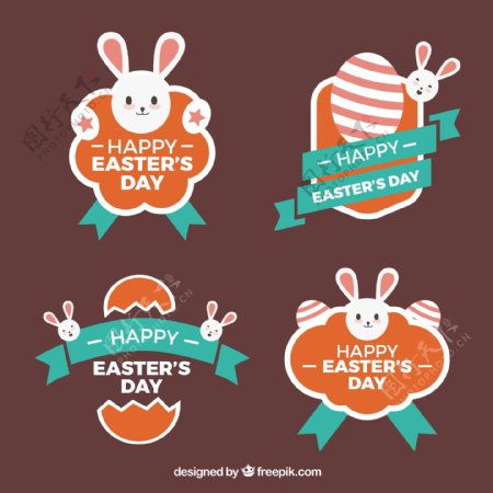 一组复活节可爱兔子标签