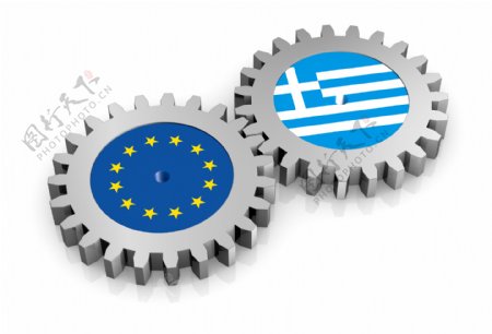 希腊国旗与齿轮图片