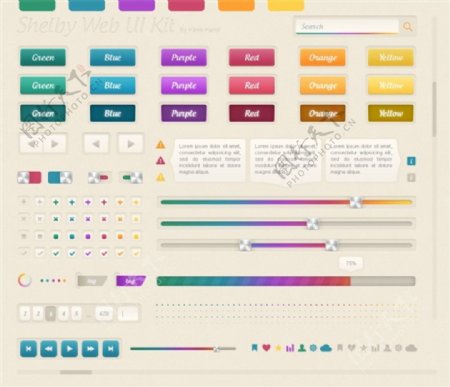 一套五颜六色的网页元素PSD素材