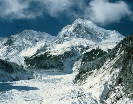 蓝天下的雪山高清风景图片图片
