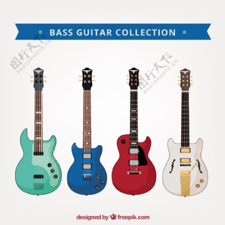 各种不同颜色的低音吉他设计
