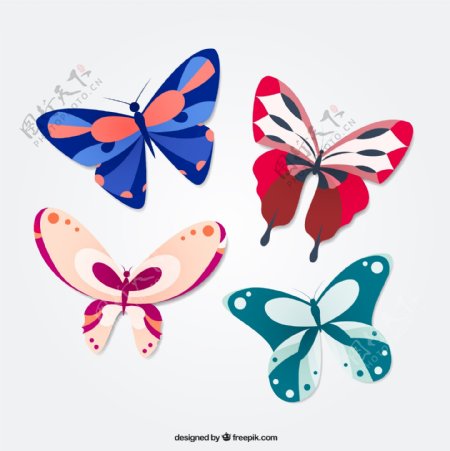 4款彩色蝴蝶设计矢量素材