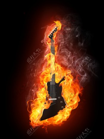 火焰燃烧的吉它图片
