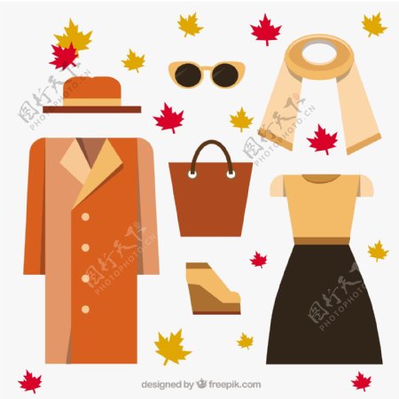 橙色色调的女性服装的收集