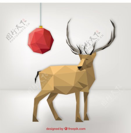 红色圣诞吊球和驯鹿矢量素材