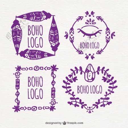 紫色的波西米亚标志的手绘风格