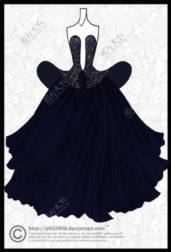 黑色长裙礼服设计图