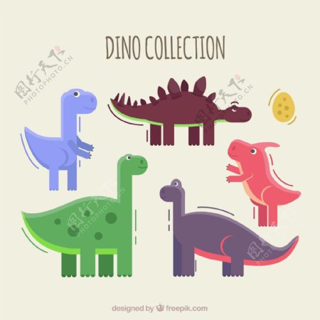 5款彩色恐龙和恐龙蛋设计矢量素材