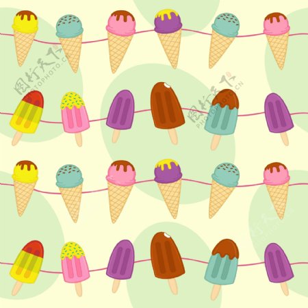 甜蜜冰激手绘卡通矢量图