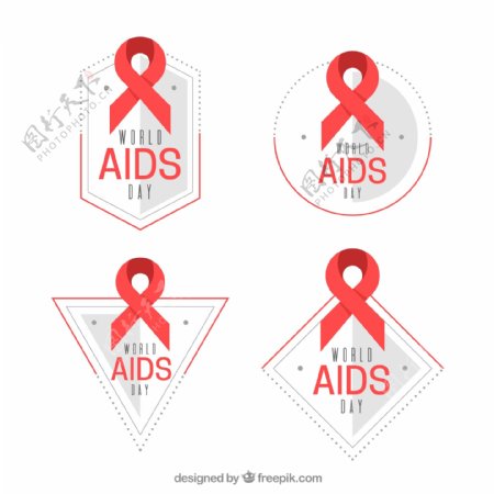 几何贴纸集红色世界艾滋病日色带