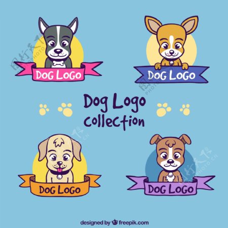 手绘包装四彩色标志与狗
