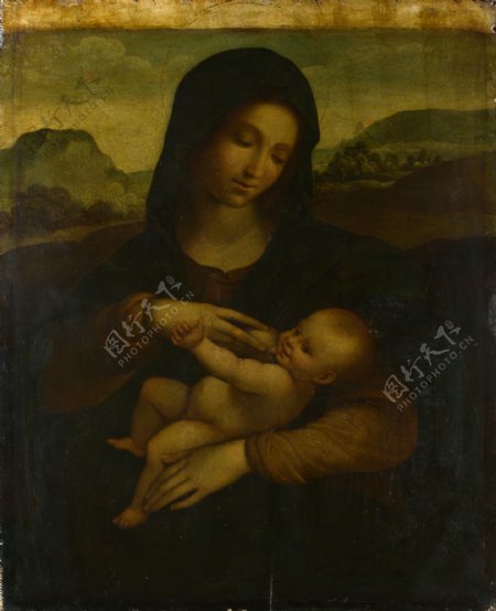 圣母玛丽亚与耶稣油画图片