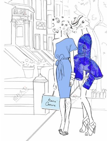 2款蓝色连衣裙设计图