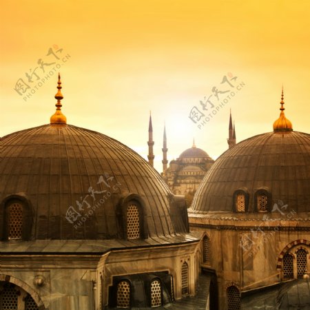 黄昏时的清真寺风景图片