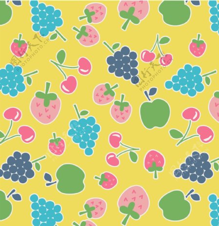 水果葡萄草莓卡通图案矢量素材