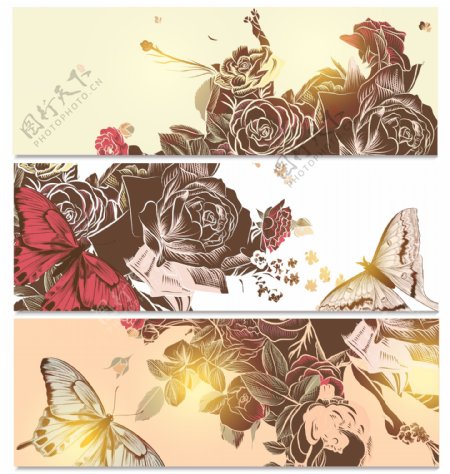 手绘花朵和蝴蝶