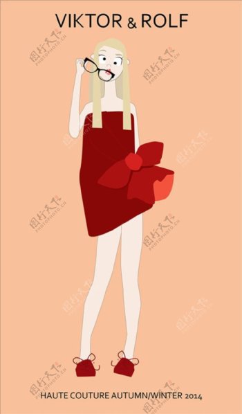 红色蝴蝶结连衣裙设计图