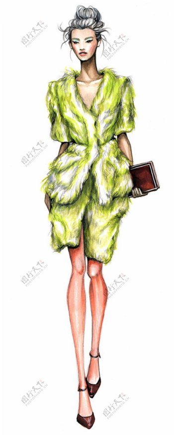 绿色毛绒女装设计图