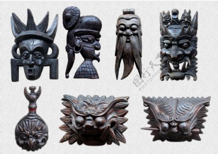 经典面具木雕图片
