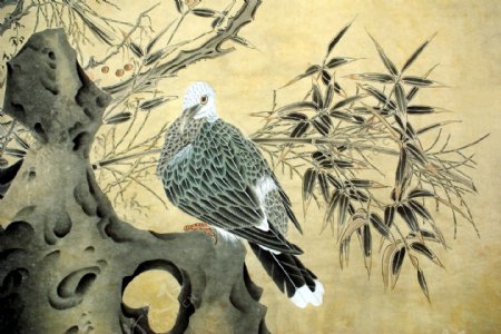 国画竹子与鸟图片