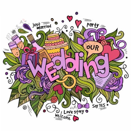 手绘婚礼插画图片