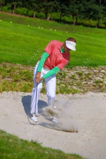 沙地上打高尔夫的男人图片
