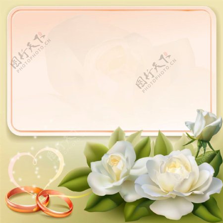 白色花朵心形戒指婚礼卡片图片