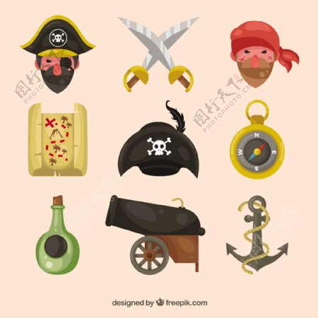 各种海盗元素插图矢量素材