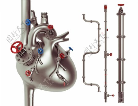 水管阀门组成的心脏血管图片