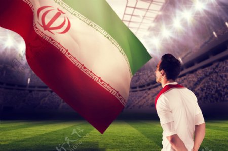 体育馆的运动员与伊朗国旗