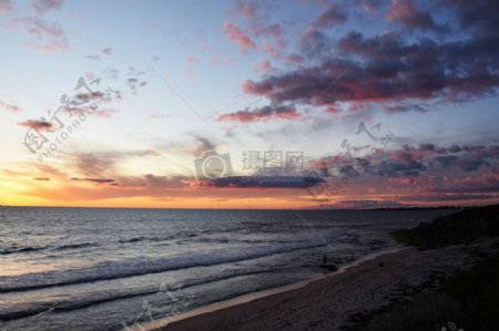 日落海滩云海洋澳大利亚多彩珀斯