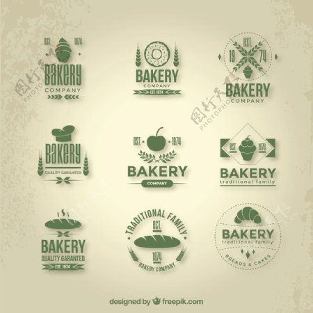 绿色平坦的面包店标识