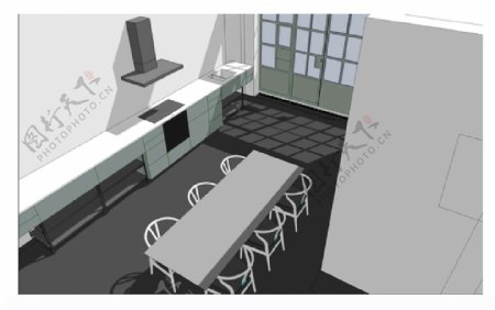 简约3D餐厅厨房装修效果图