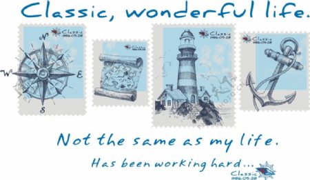 海洋和邮票风格素材