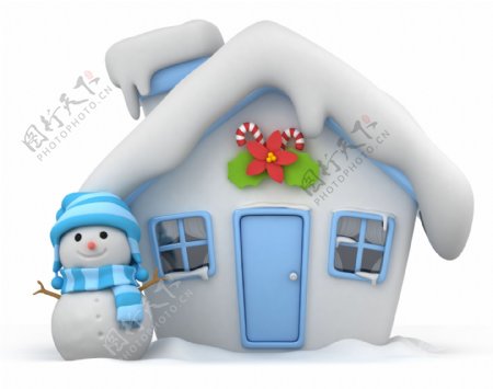 房子与雪人图片